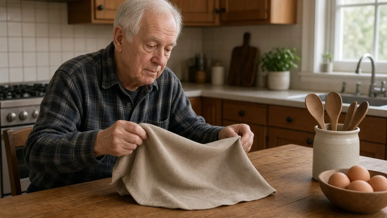 A man checking a plain cloth with no adhesive
