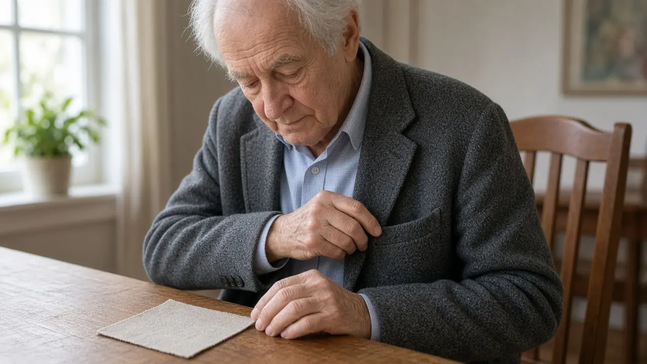 A man choosing between a cloth and a jacket pocket