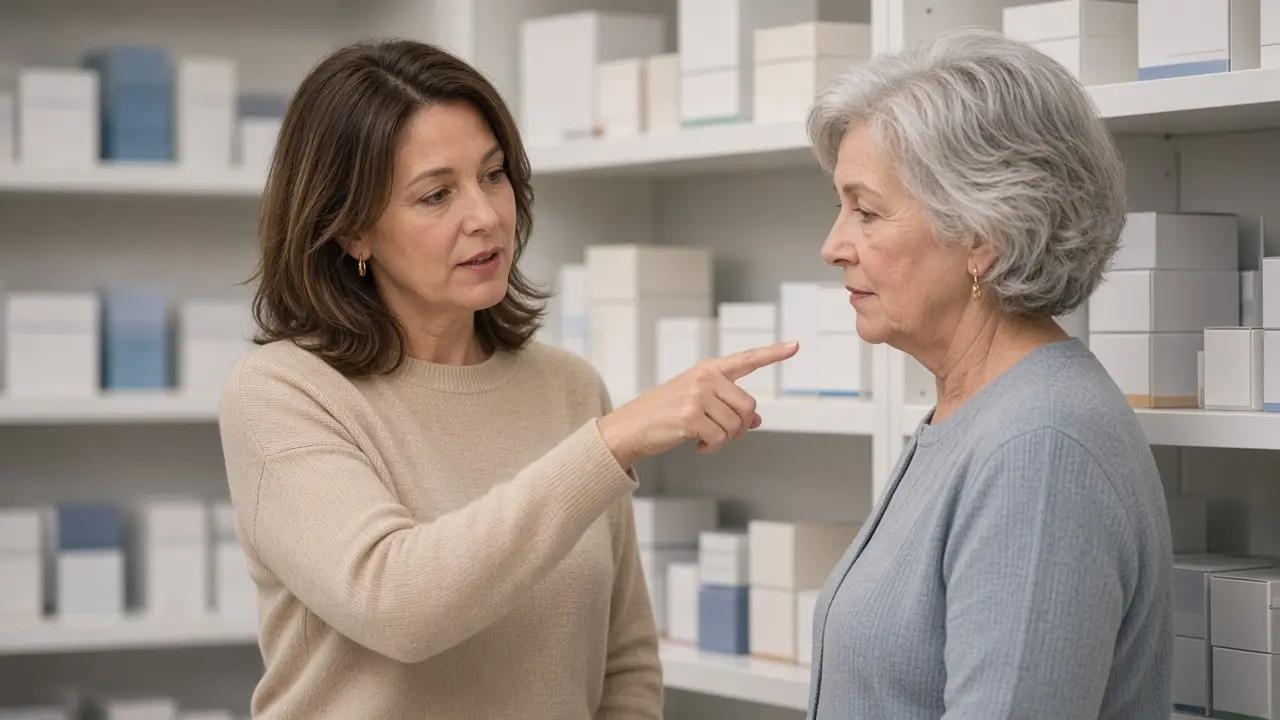 A daughter and her mother looking at plain boxes