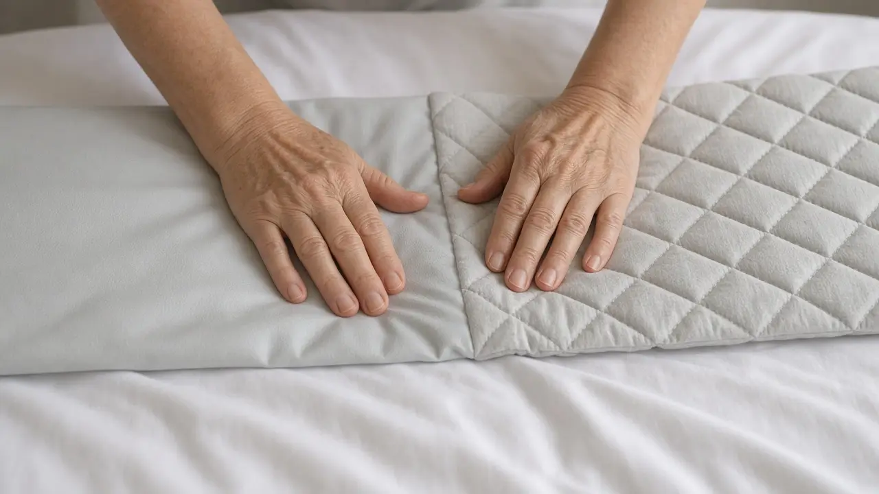 Hands comparing a smooth sheet and a quilted pad