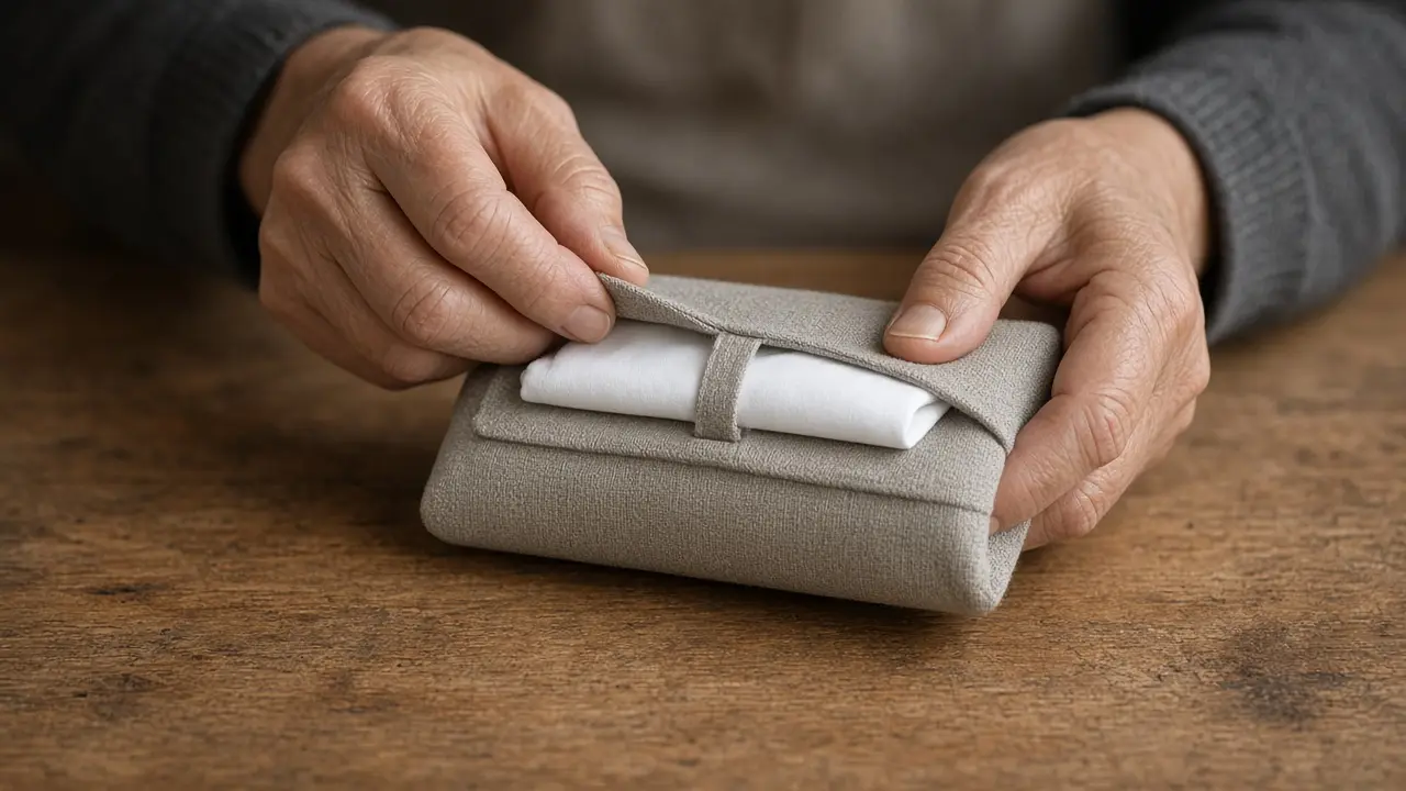 Hands closing a cloth cover around an insert