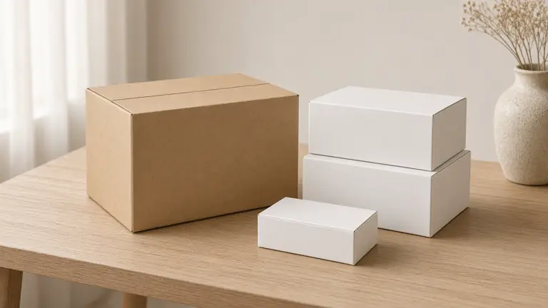 Plain carton and white packages on a table